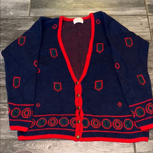 Pendleton Navy and Red Cardigan Sweater vintage 1970s wool 70s - Picture 1 of 7